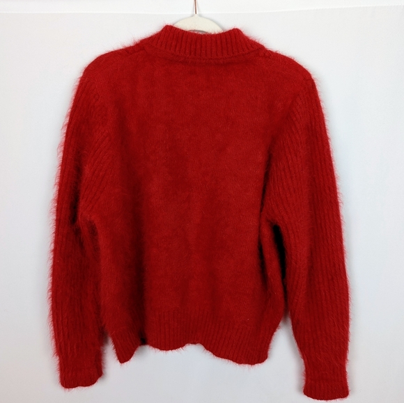 VENESHA High Quality Angora Sweater Red Zip Up Jacket Coat Fuzzy